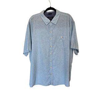 Even Tide Light Blue Linen Cotton Blend Button Front Short Sleeve Shirt Men 3XL